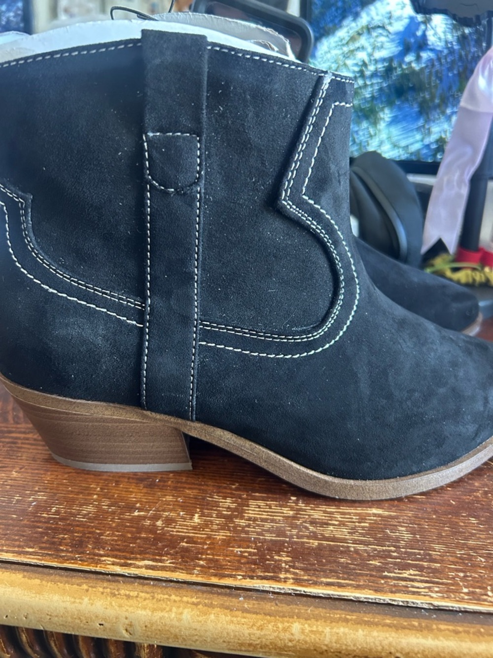 torrid Black Suede Ankle Booties with Contrast Stitching